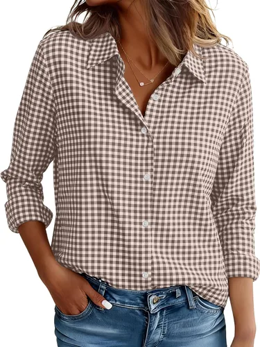 Miniatura 8 de CBOO Camisas resistentes a las manchas para mujer, sin arrugas y sin planchado, blusa de manga larga con botones para oficina Blanco resistente a