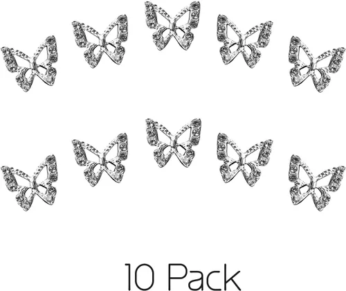 Miniatura 2 de Dijes para uñas de mariposa, 10 piezas de diamantes de imitación de plata 3D brillantes para uñas, diamantes de imitación acrílicos brillantes