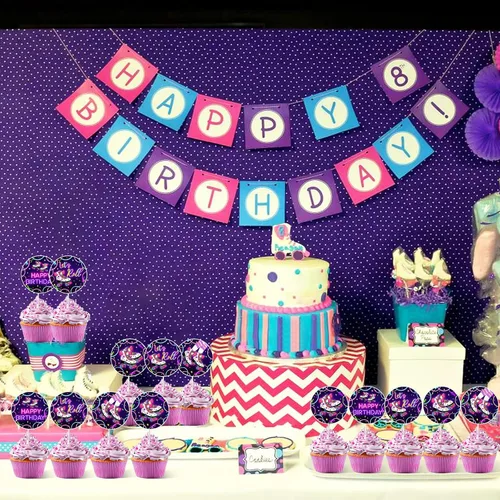 Miniatura 3 de TWO WILD 24 piezas de decoración de pastel de cumpleaños para patinaje de neón, suministros de fiesta de patinaje - Decoración de plástico