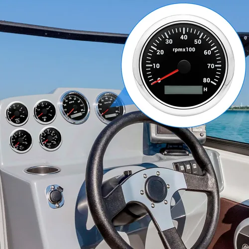 Miniatura 4 de ARTILAURA Tacómetro para Barco Tacometro 85mm 3-3/8" 7 Color LED 8000 RPM Medidor para Coche AUTO Marino Camión 9-32V (Negro & Plata)
