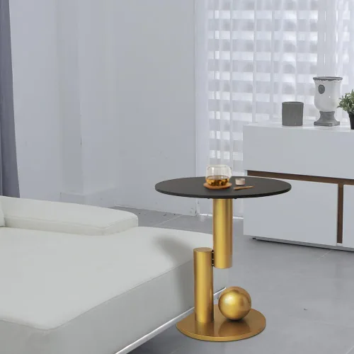 Miniatura 4 de Mesa auxiliar con parte superior de mármol, mesa auxiliar de metal dorado, mesa auxiliar moderna para sofá, mesa auxiliar redonda de café para sofá