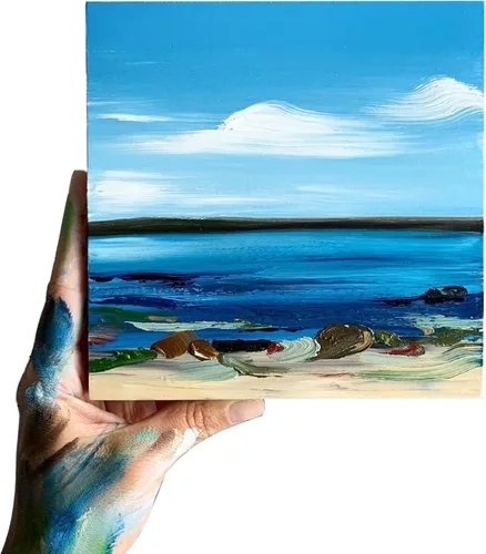 Miniatura 5 de Mini lienzos con juego de caballete, paquete de 18, 3 x 3 pulgadas, 18 mini caballetes de 5 pulgadas y 2 juegos de pintura y pinceles, lienzo