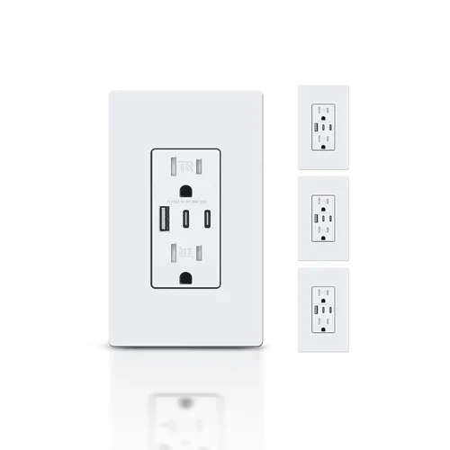 Miniatura 9 de TOPELER - Toma de corriente para montaje en pared con puertos USB 6.0A, dos tomas eléctricas de 20 amperios, tomas y puertos resistentes a la Negro