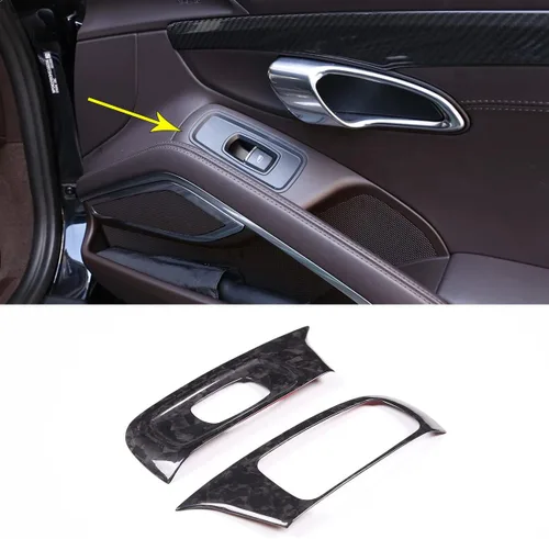 Miniatura 10 de Ajuste para Porsche 911 718 LHD 2013-2021 Accesorios interiores de fibra de carbono real para puerta de automóvil, panel de interruptor de control