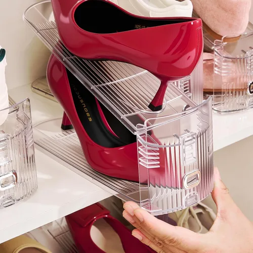 Miniatura 2 de Organizador de ranuras ajustables para zapatos, paquete de 10 unidades de apiladores de zapatos transparentes, soporte para zapatos, ahorrador