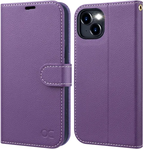 Miniatura 15 de OCASE Funda Cartera Compatible con iPhone 15, Funda Tipo Folio de Cuero PU con Tapa con Portarjetas y Bloqueo RFID Función Atril