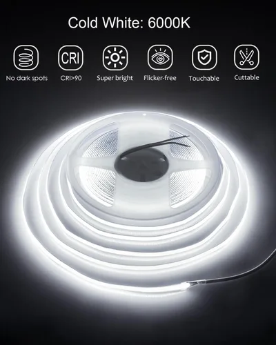Miniatura 3 de ALITOVE Tira de Luces LED COB de 24V Blanco Luz de Día 32.8ft 6500K Súper Brillante Cortable Tiras de Luces LED 480leds/M CRI90+ Cinta de Luz LED