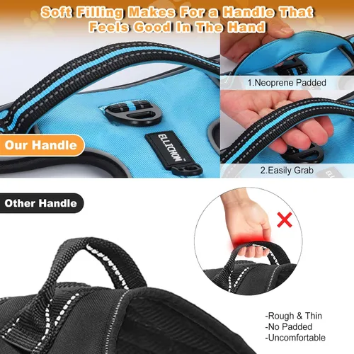 Miniatura 7 de Arnés sin tirones para perro, con 3 hebillas a presión, arnés frontal sin estrangulamiento, chaleco acolchado suave reflectante y ajustable para Azul