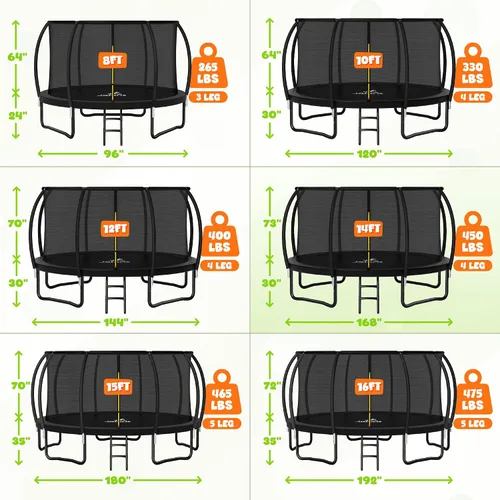 Miniatura 8 de JELENS Trampolín de 8 pies, 10 pies, 12 pies, 14 pies, 15 pies, 16 pies, trampolines recreativos con red de cierre, trampolines antioxidantes