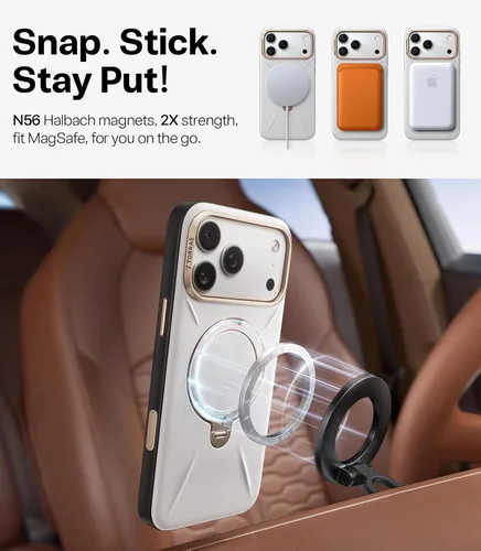 Miniatura 6 de TORRAS Q3 VegSkin - Funda de piel para iPhone 17 Pro Max, soporte magnético giratorio de 360 grados, compatible con MagSafe, control de cámara, a