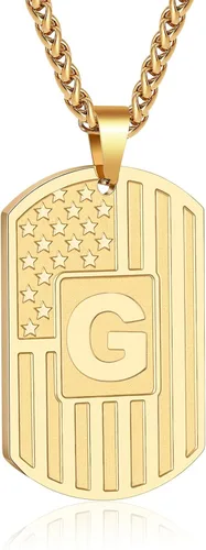 Miniatura 55 de Bellino Regalos de graduación – Collar con letra inicial de la A a la Z para hombres, niños, adolescentes, acero inoxidable, bandera estadounidense