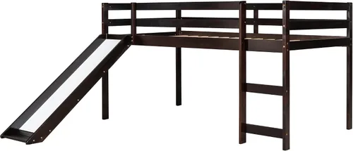 Miniatura 4 de Harper & Bright Designs Cama alta baja con tobogán, marco de cama individual de madera maciza para niños con tobogán y escaleras, no necesita somier