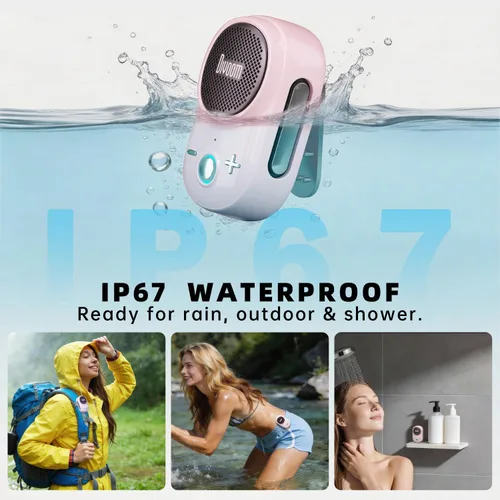 Miniatura 4 de Divoom Itour-S - Altavoz Bluetooth portátil, IP67 resistente al agua, a prueba de polvo, pequeño altavoz Bluetooth portátil con clip, tiempo de Rosa