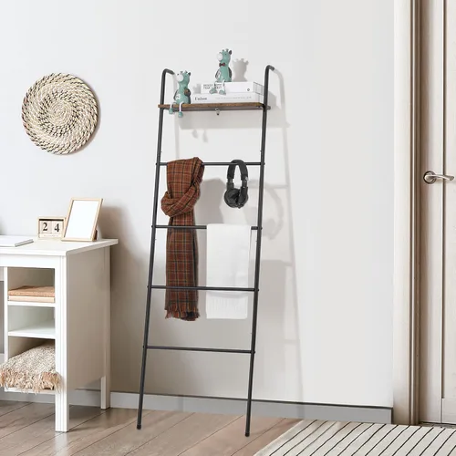 Miniatura 4 de Escalera para Mantas de 5 Niveles Apoyada en la Pared con Estante Escalera Decorativa para Mantas Estante de Metal Escalera Inclinada para Toallas