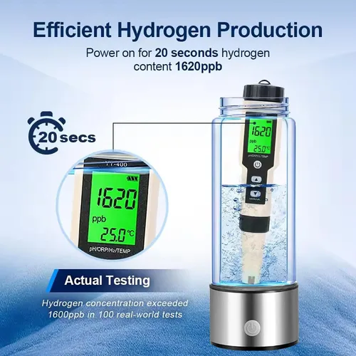 Miniatura 4 de Generador de botellas de agua de hidrógeno, paquete de 2 unidades 2025 w SPE/PEM Tech, ionizador de agua hidrogenado portátil, máquina de agua