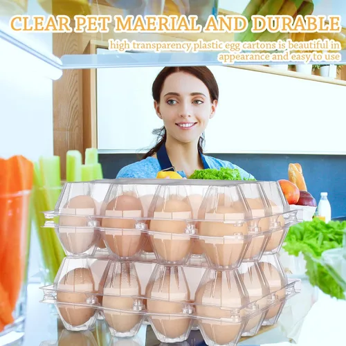 Miniatura 5 de 100 cajas de cartón de plástico para huevos a granel, 12 rejillas, bandeja transparente para huevos de gallina con etiquetas adhesivas, recipiente
