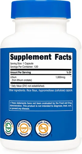 Miniatura 5 de Nutricost Orotato de litio (1,000 mcg) 120 cápsulas - Vegano, sin gluten, sin OMG