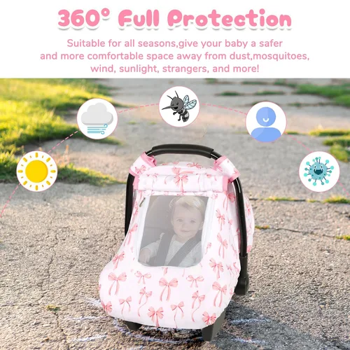 Miniatura 4 de Funda para asiento de coche para bebé, funda para asiento de coche resistente al viento para bebés niñas, toldo cálido para asiento de coche