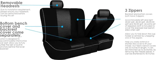 Miniatura 5 de Fundas de tela FH GROUP FH-FB063114, para asientos de automóvil con ribetes, juego completo compatible con airbag y asientos separados