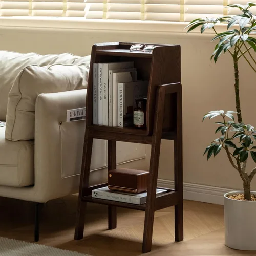 Miniatura 6 de Estante de Escalera 100% Roble Macizo con Gabinete, Mesita de Noche de 32.67" de Alto con Marco Estable para Dormitorio, Pequeña Estantería