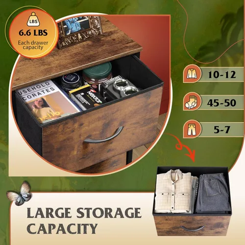 Miniatura 5 de WLIVE Cómoda de tela para dormitorio, cómoda alta de 5 cajones, organizador de almacenamiento con cubos de tela, parte superior de madera, marco