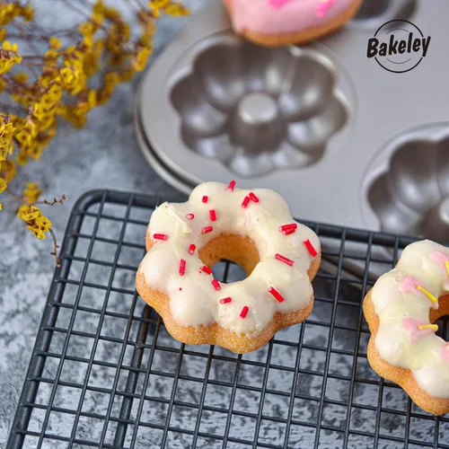 Miniatura 5 de Molde de Donas Elegante, Molde de Donas de 6 Cavidades, Molde de Bundt de Acero Resistente Antiadherente con Forma de Corazón y Flor, Redondo, Juego
