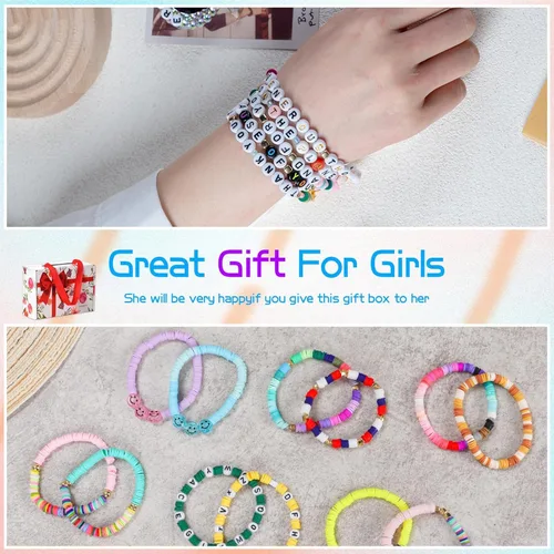Miniatura 7 de SJZWSD Kit de 6 cajas para hacer pulseras de la amistad, colección de 16,000 cuentas de arcilla, semillas y vidrio, cuentas de letras, dijes