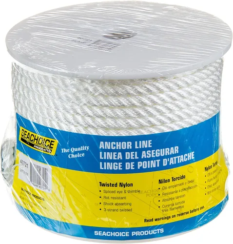 Miniatura 5 de Seachoice - Cuerda de anclaje, 3 hebras trenzadas, color blanco, nailon