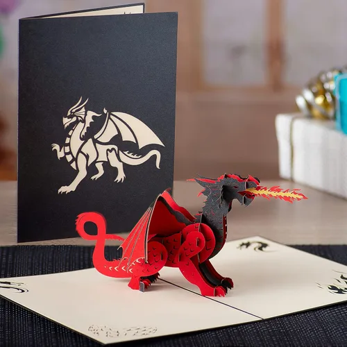 Miniatura 2 de Devine Cards - Tarjeta desplegable de dragón Tarjetas de cumpleaños 3D para mujeres, niños, mamá y papá Tarjetas de felicitación Love
