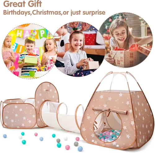 Miniatura 7 de Tienda de campaña desplegable 3 en 1 para niños con túnel y piscina de pelotas para niños, niñas, bebés y niños pequeños, casa