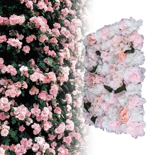 Miniatura 23 de Panel de pared de flores artificiales 3D, 24 x 16 pulgadas, 10 paneles de fondo de pared para exteriores, interiores, fiestas, bodas, día de San