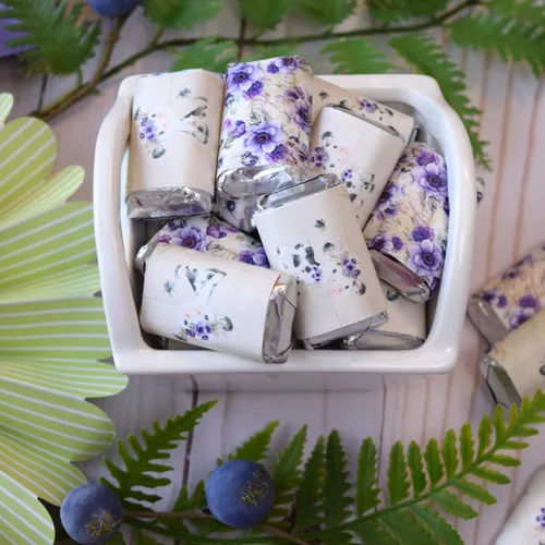 Miniatura 6 de Amanda Creation Acuarela Purple Cow Baby Shower Baby Shower Mini Chocolate Candy Bar Wrappers Wrappers Envoltura de 45 etiquetas envolventes de 1.4