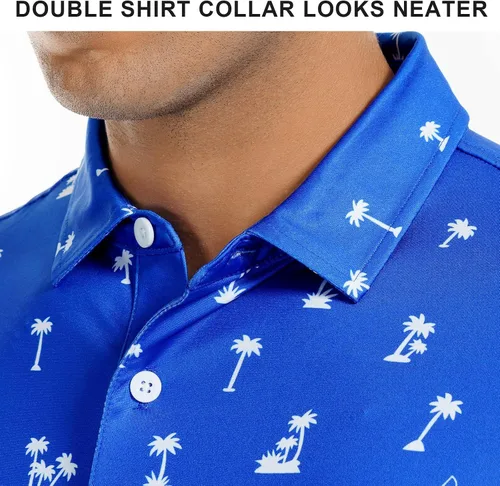 Miniatura 106 de DEOLAX Camisa de golf para hombre, con estampado de moda, atlética, de manga corta, clásica, casual, ajuste seco, suave, para hombres