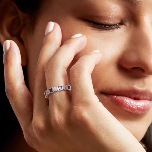 Miniatura 2 de Ross-Simons 1.20 ct. t.w. Square Simulated Sapphire and .80 ct. t.w. CZ Eternity Band in Sterling Silver