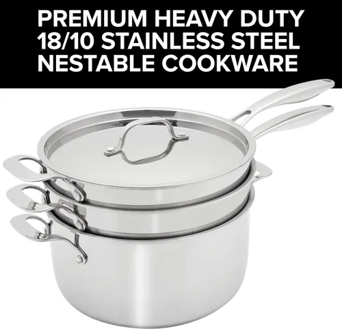 Miniatura 3 de Nuwave Juego de utensilios de cocina profesionales de acero inoxidable de 9 piezas, diseño anestable que ahorra espacio, triple capa resistente