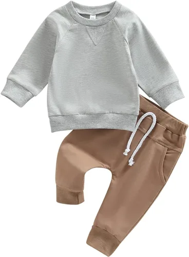 Miniatura 161 de Conjunto de 2 piezas de sudadera de manga larga con cuello redondo y pantalones casuales para bebés y niños pequeños