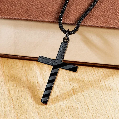 Miniatura 3 de Wolentty Collar con cruz de bandera estadounidense de acero inoxidable grabado religioso filipenses 413 joyería con colgante para hombre color negro