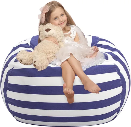Miniatura 43 de WEKAPO Puf de almacenamiento de animales de peluche para niños, puf con cremallera rellenable para organizar juguetes de peluche, lona de algodón