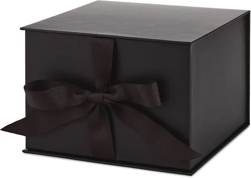 Miniatura 7 de Hallmark Caja de regalo mediana con tapa y relleno de papel triturado (caja negra de 7 pulgadas) para bodas, graduaciones, cumpleaños, día del Negro