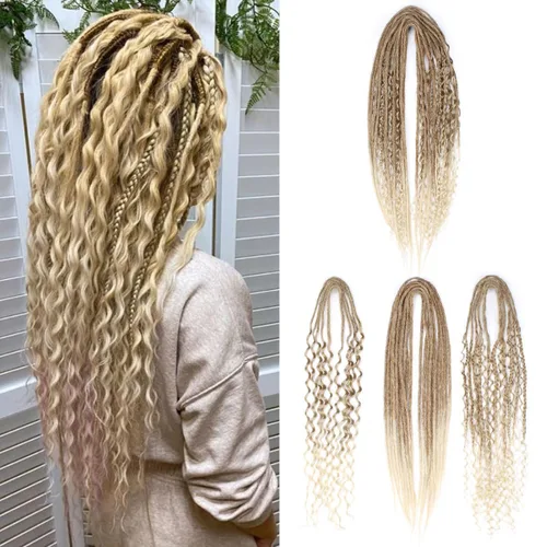 Miniatura 16 de 15 extensiones de rastas de doble extremo, 24 pulgadas, extensiones de rastas falsas de 0.6 pulgadas, color marrón degradado, extensiones de rastas