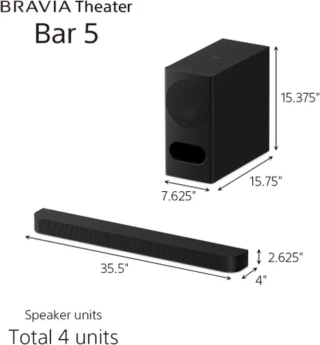 Miniatura 3 de Sony BRAVIA Theater Bar 5, barra de sonido de cine en casa de 3.1 canales para TV con potente subwoofer inalámbrico, sonido envolvente por Dolby