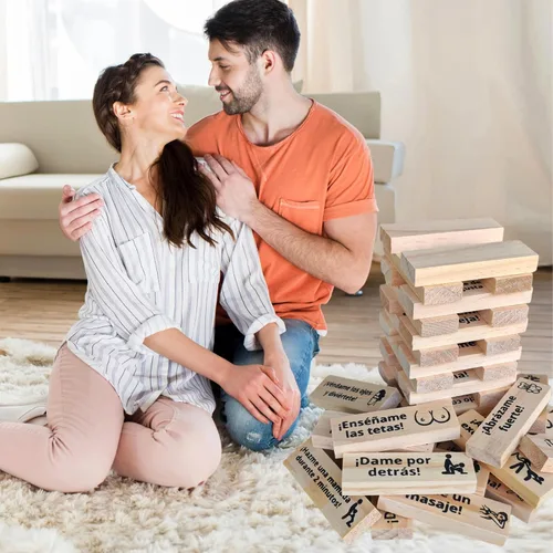 Miniatura 3 de Juego de torre de bloques en español para parejas de adultos, juego de apilamiento y derribo en la recámara, divertido deporte de mesa para amantes