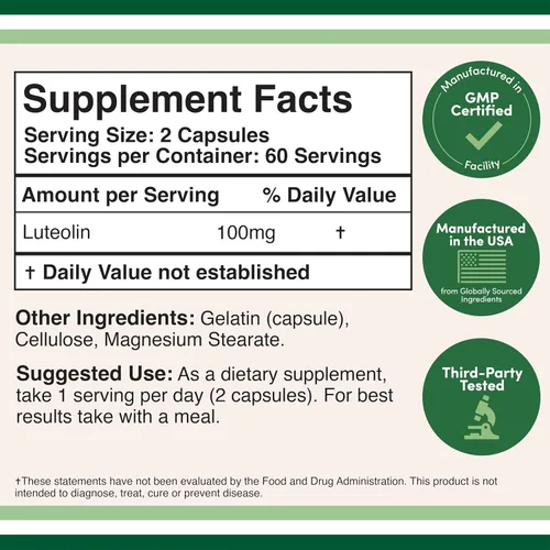 Miniatura 2 de Double Wood Supplements Suplemento de luteolina 100 mg porciones de flavanoides bioactivos (120 cápsulas, sin gluten) Potentes polifenoles