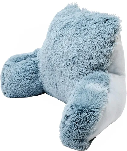 Miniatura 9 de Almohada de felpa de felpa lanuda de piel sintética con brazos para sentarse en la cama, sofá, cojín de cuña de apoyo de espalda con funda Azul