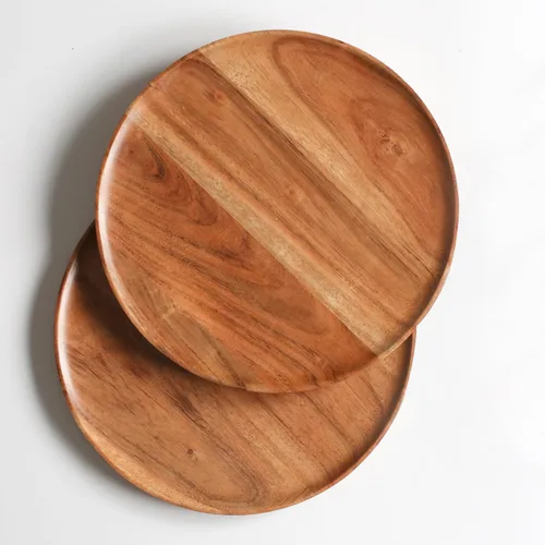 Miniatura 3 de Lightnpro - Platos redondos de madera de acacia, platos para aperitivos, mesa central, platos de servicio para ensalada, sándwiches, hamburguesas