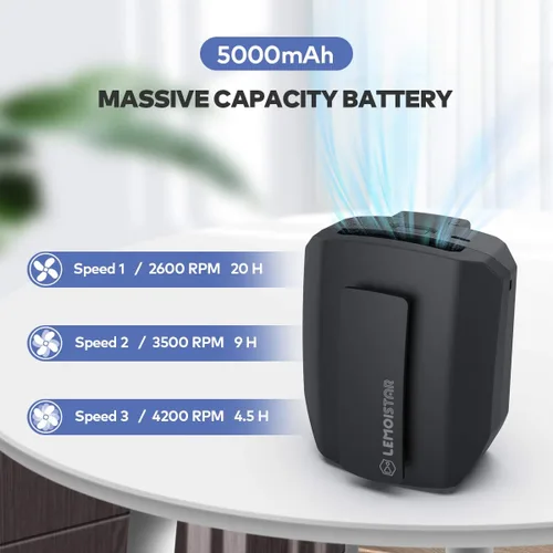Miniatura 5 de LEMOISTAR Mini ventilador de cinturón portátil con clip de cintura, 5000 mAh, funciona con pilas, ventilador de collar portátil manos libres, máximo