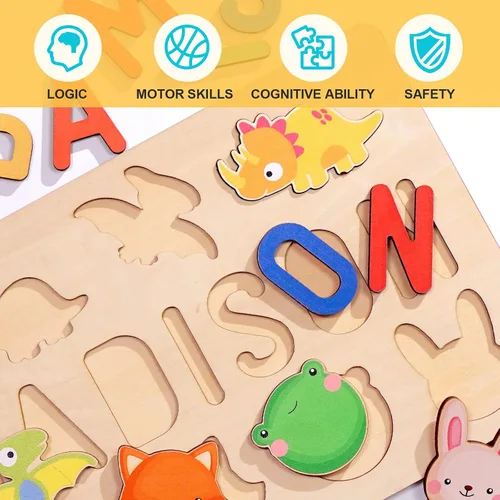 Miniatura 4 de Rompecabezas de nombres para niños pequeños de 1 a 3 años, regalos personalizados para bebés para niños y niñas, rompecabezas de madera para niños
