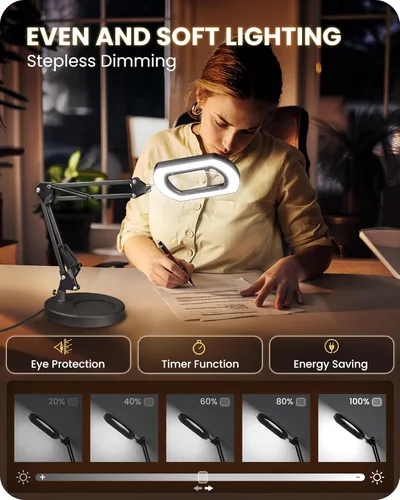 Miniatura 3 de Lupa redonda de 10 veces con luz y soporte, lámpara de escritorio con luz LED 2 en 1 y abrazadera, 5 modos de color regulable continuo, lámpara