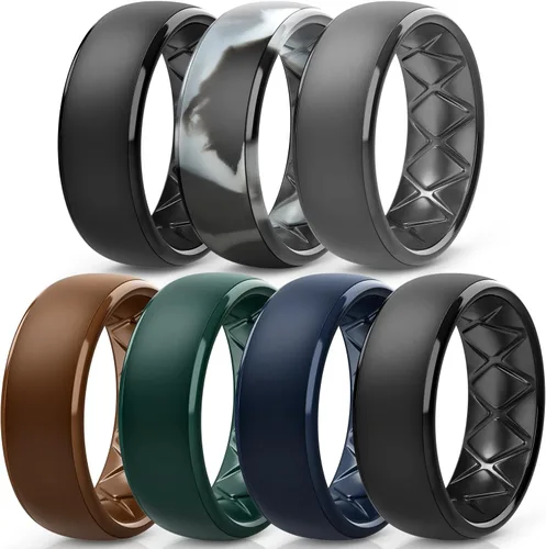 Miniatura 79 de Egnaro Anillos de boda de silicona para hombre: 1/4/6/7 Multipack de anillos de boda de goma con arco interior Diseño ergonómico transpirable