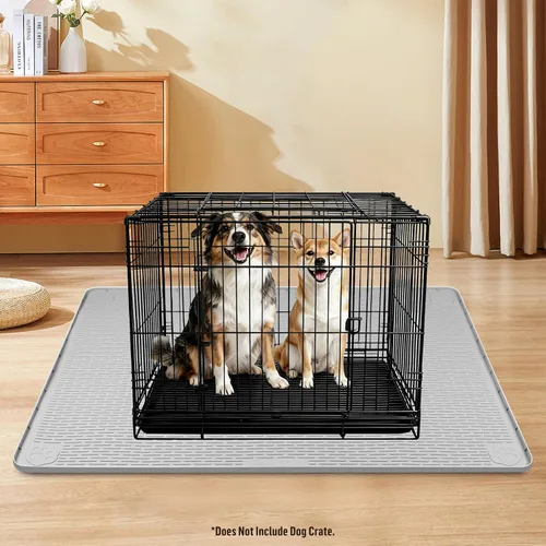Miniatura 8 de Tapete de silicona para cama de perro, 34 x 22 pulgadas, tapete para jaulas de perro, alfombrilla para perrera con borde elevado, lavable